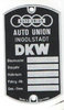DKW Typenschild  Auto Union  Ingolstadt